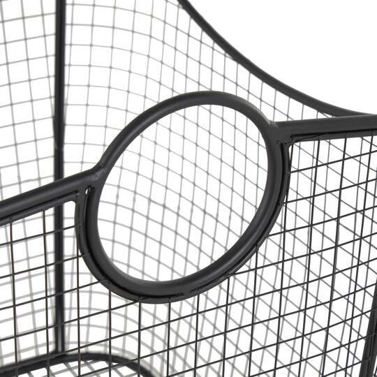 30.25" Black Metal Open Frame Wire Grid Storage Basket with Curved Sides & Ring Handles
